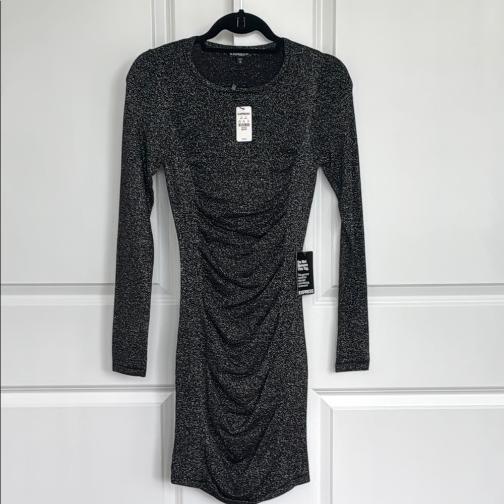 Express Black and Silver Ruched Bodycon Dress